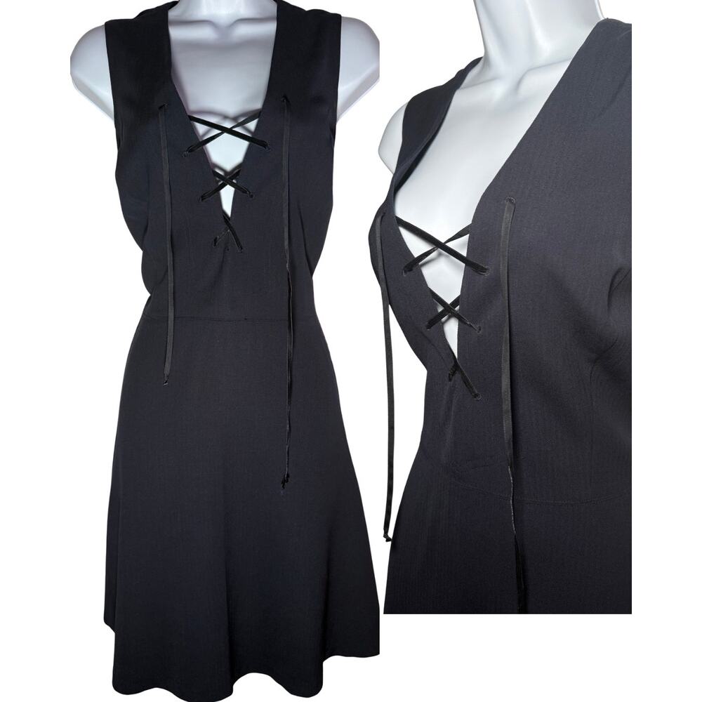 Vintage Ralph Lauren Wool Lace Up Dress Navy Sleeveless 90s Academic Womens Sz 8